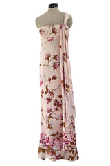 Prettiest Spring 2006 Valentino Runway Pink Floral Rose Print Pink Silk Chiffon w Draped Side Panel