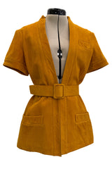 Late 1960s Christian Dior by Marc Bohan Chic Mustard Coloured Short Sleeved Soft Suede Jacket & Belt