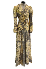 Amazing Fall 1992 Yves Saint Laurent Gold Leopard Print Extra Wide Pant & Jacket Suit Set