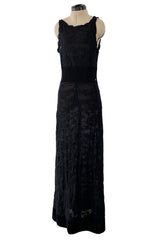 Stunning 2010s Chanel by Karl Lagerfeld Light Weight Black Floral Pattern Knit Dress w Slight Transparency