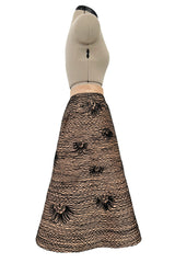 Extraordinary 1950s Sophie of Saks Gold Silk Skirt w Extensive Hand Applied Black Cord Appliqué