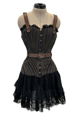 Exceptional Fall 2002 Alexander McQueen Runway Look 44 Corset Mini Dress w Leather Details