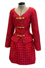Fabulous 2000s Christian Lacroix Quilted Jacket & Skirt Suit Set with Gold Metal Closures