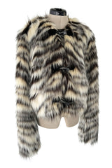 Fall 2015 Lanvin by Alber Elbaz Cropped Ivory & Black Shaggy Faux Fur Jacket w Toggle Closures