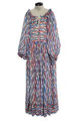 Spring 1977 Christian Dior by Marc Bohan Runway Striped Silk Chiffon Elastic Shoulder Caftan Dress