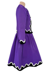 Spring 1980 Yves Saint Laurent & Ad Campaign Runway Purple Dress & Jacket Set w B&W Detailing