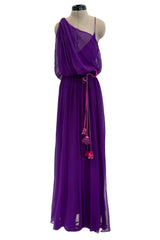 Spring 2011 Christian Dior by John Galliano Purple Silk Chiffon One Shoulder dress w Matching Pink & Red Floral Tie Belt
