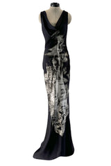 Iconic 2007 Alexander McQueen Fairy / Skeleton Castle Print Silk Bias Cut