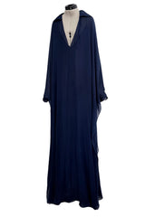 Fall 2014 Valentino by Pierpaolo & Piccioli & Maria Grazia Chiuri Deep Blue Silk Chiffon Caftan Dress