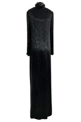 Incredible Fall 1975 John Anthony Glossy Black Completely Hand Beaded Runway Sample Dress