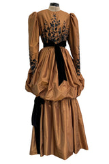 1982 Ady for Givenchy Haute Couture Gold Silk Taffeta Dress w Hand Done Sequin Detailing