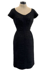 Rare 1950s Sophie Gimbel of Saks Fifth Avenue Black Silk Ribbed Textured Dress