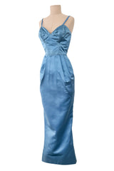 Outstanding 1960s Christian Dior by Marc Bohan Demi-Couture Sky Blue Silk Bombshell Dress