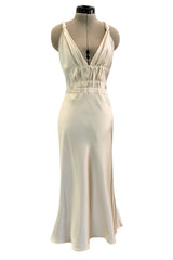 Gorgeous Fall 2000 Prada Backless Ivory Bias Cut Silk Dress w Front Gathering Detail