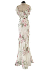 Outstanding Fall 2001 John Galliano Runway Look 41 Bias Cut Silk Chiffon Dress w Romantic Floral Print