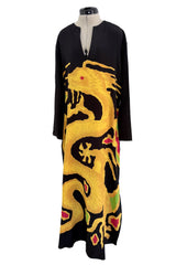 Pre-Fall 2022 Valentino by Pierpaolo Piccioli Black Silk Brilliant Dragon Printed Caftan Dress