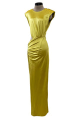 Incredible 1990s Gianni Versace Chartreuse Stretch Dress w Side Cut Out & Slit