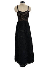 Elegant 1960s James Galanos Couture Black French Lace & Silk Cord Dress