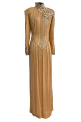 Incredible 1980s Bob Mackie Beaded, Sequin & Rhinestone Detailed Peach Silk Dress