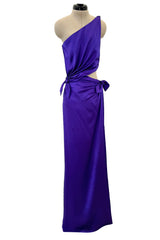 Outstanding 1990s Guy Laroche Haute Couture Open Waist Purple One Shoulder Silk Dress