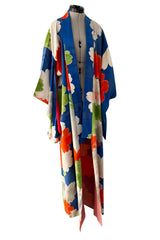 1920s-30s Unlabeled Silk Kimono with Classic Sleeve & Oversized Floral Print