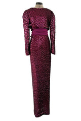 Fabulous 1960s Unlabeled Deep Burgundy Pink Fully Sequined Backless Dress