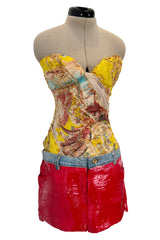 Very Rare Spring 2003 Roberto Cavalli Printed Silk & Net Boned Corset & Red Sequin Mini Skirt Set