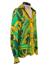 Fantastic Vintage 1999 Hermes Rythmes du Monde by Laurence Bourthoumieux Green Silk Twill Top