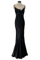 Exceptional Spring 1999 Christian Dior by John Galliano Black Bias Cut Silk Dress w Lace Detailing