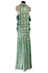 Outstanding Spring 2014 Lanvin by Alber Elbaz Runway Metallic Green & Gold Dress w Ribbon Detailing