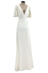 Spectacular 2011 Alexander McQueen Bias Cut Liquid Silk Satin Ivory Dress w Amazing Sleeves
