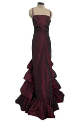 Gorgeous Fall 2005 Original Valentino Runway Look 67 Deep Oxblood Silk Dress w Tiered Ruffle Skirting