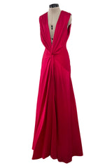 Chic Spring 2008 Alexander McQueen Red Silk Dress w Front Plunge & Knot Detailing
