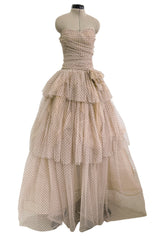 Prettiest Fall 2024 Atelier Prabal Gurung Look 7 Black Dotted Pale Nude Pinkish Net Strapless Dress w Full Skirts