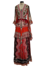 Spring 2020 Etro by Veronica Etro Runway Look 29 Printed Silk Chiffon Dress w Beaded & Embroidered Bodice