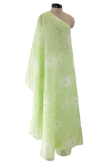 Dreamy Spring 1974 Lanvin by Jules-Francois Crahay Pale Green Floral Print One Shoulder Dress