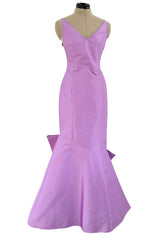 Prettiest 1990s Isaac Mizrahi Pale Pastel Lavender Silk Dress w Flared Skirt & Back Bow
