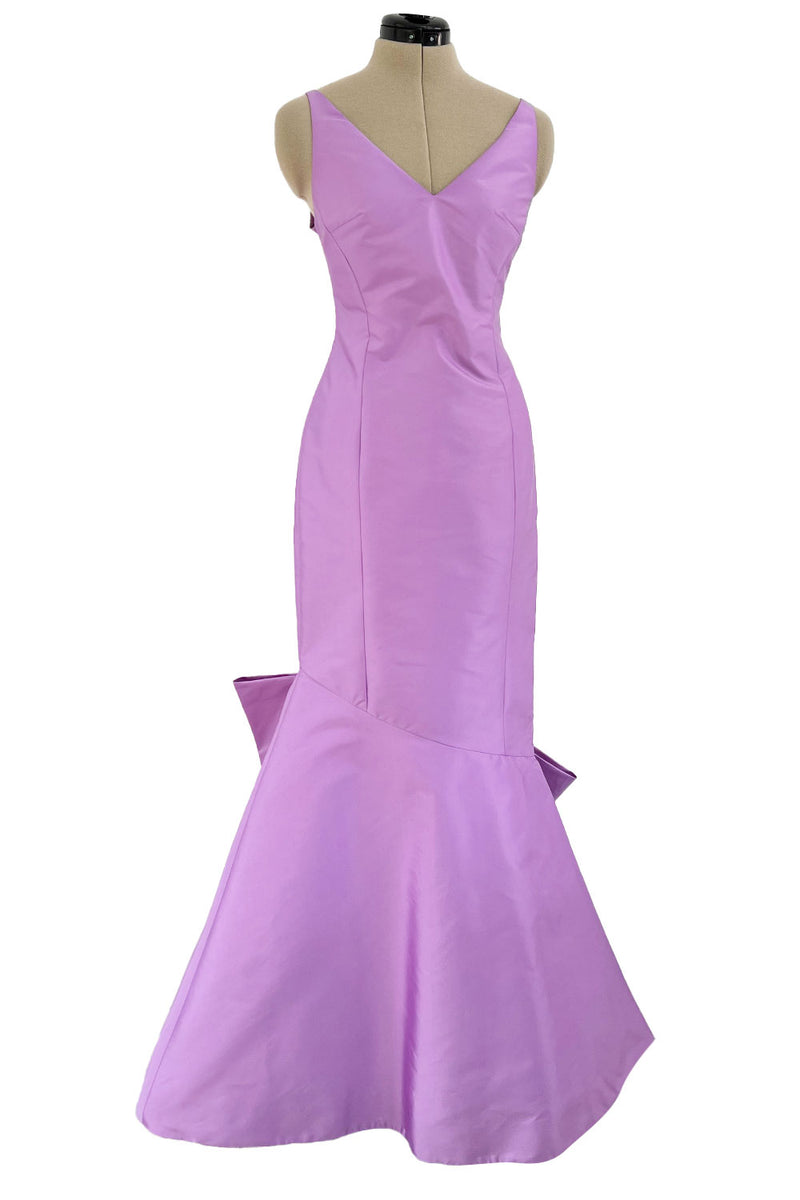 Prettiest 1990s Isaac Mizrahi Pale Pastel Lavender Silk Dress w Flared Skirt & Back Bow