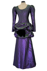 Fall 1987 Ady Couture Lausanne for Givenchy Iridescent Purple Metallic Dress w Velvet Bow
