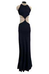 Spectacular Spring 1973 Halston Runway Side Cut Out Black Jersey Bias Cut Dress w Open Back