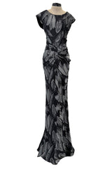 Outstanding Fall 2009 Christian Dior by John Galliano Bias Cut Metallic Silver Floral Print Dress