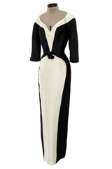 Fall 1995 Thierry Mugler Couture Runway Sculpted Body Shape Black Silk w Ivory Inset Dress