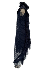 Extraordinary Fall 2008 Chanel by Karl Lagerfeld Blue Lace & Chiffon Dress & Cape Set