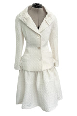 Extraordinary Spring 2006 Christian Dior by John Galliano Textured Off White Bow Detailed Jacket & Full Skirt Suit
