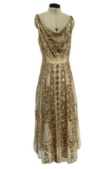 Spectacular Spring 2020 Valentino by Pierpaolo Piccioli Gold Sequin on Net Dress w Plunging Back