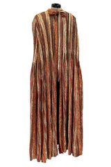 Incredible 1980s Carolina Herrera Angora & Mohair Knit Cape w Panels of Metallic Gold Thread