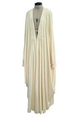 Incredible 1974 Yuki by Gnyuki Torimaru for Rembrandt Ivory Jersey Front Plunge Caftan Dress