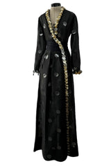 Fabulous 1960s Geoffrey Beene Black Silk Organza Dress w Metallic Gold & Silver Discs & Bead Detail