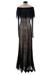 Spring 2017 Alexander McQueen by Saran Burton Runway Look 37 Off Shoulder Black Stretch Net Dress