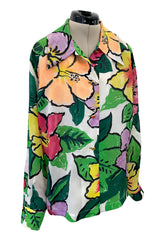Stunning Spring 1992 Todd Oldham Runway Silk Organza Floral Top w Hand Painted Floral Design